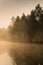 Quiet lake morning fog