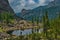 A quiet lake among rocks and dense taiga