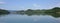 Quiet morning at Begnas lake, lake near Pokhara, Nepal. Hills on