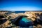 A quiet morning at the Grotta della Poesia in the Puglia region of southern Italy with crystal clear blue water