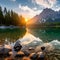 Quiet morning view of Lake Fusine. Generate AI