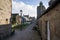 A quiet North Square walking street with old granite houses next to the sea and beach in Aberdeen city