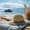 Quiet relaxation Sunhat on empty sunlounger by the beach midday