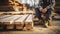 The Quiet Repose of a Carpenter\\\'s Legs Seated on a Plank in a Warehouse of Wood