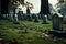 Quiet repose Cemetery adorned with rows of solemn grave stones