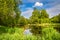 Quiet river level in amazing spring landscape