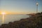 Quiet sea and blue sky without clouds at sunset on the northern coast