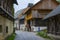 Quiet street with old wooden houses in alpine village