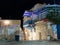 Quiet streets of the old town of Yafo at night. Lane sign of the zodiac Libra in old city Yafo, Israel.