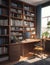 Quiet Study Corner: Organized Bookshelf with Chair and Literature Collection