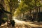 quiet tree lined street in Paris or New York in 1900