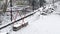 Quiet Winter Day: Snow Blanketing an Outdoor Clothesline and Woodpile in a Suburban Backyard