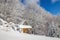 Quiet wooden mountain cabin in winter