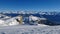 Quille du Diable, famous rock at the edge of the Diablerets glacier, Switzerland. Snow covered mountains.