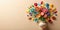 Quilled flowers arranged in a vase on a solid paper background Creative AI