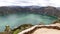 Quilotoa Lake in caldera of volcano. Ecuador