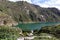 Quilotoa Lake in caldera of volcano. Ecuador