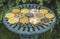 Quilt Honeycomb on a garden green steel table