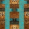 Quilt-Inspired Array of Leopard Spots and Aqua Textures in Patchwork Design