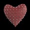 quilted heart with silver, kinky metal, steel spikes on surface, isolated black background rendering. BDSM style valentine.