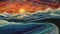 Quilted Mountains And Sunset In Tumblewave Style: Soothing Landscapes