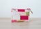 Quilted patchwork makeup bag on wooden desk