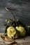 Quince fruits on a wooden table