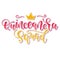 Quinceanera squad, lettering for Latin American girl 15 birthday celebration. Vector illustration with colored Spanish