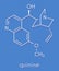 Quinine malaria drug molecule. Isolated from cinchona tree bark. Skeletal formula.