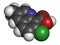 Quinmerac herbicide molecule. 3D rendering. Atoms are represented as spheres with conventional color coding: hydrogen white,.
