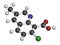 Quinmerac herbicide molecule. 3D rendering. Atoms are represented as spheres with conventional color coding: hydrogen white,.