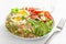 quinoa with boiled egg, avocado, tomato, arugula. healthy breakfast