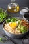 Quinoa bowl with egg, avocado, cucumber, lentil. Healthy vegetarian lunch
