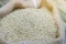 Quinoa Grains in Small Burlap Sack