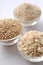 Quinoa in three forms - flour, flakes and grain. Alternative gluten-free grain