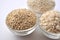 Quinoa in three forms - flour, flakes and grain. Alternative gluten-free grain