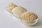 Quinoa in three forms - flour, flakes and grain. Alternative gluten-free grain