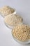 Quinoa in three forms - flour, flakes and grain. Alternative gluten-free grain