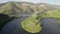 Quinta do Tedo drone view of s shape bend river in Douro wine region, in Portugal