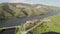 Quinta do Tedo drone view of s shape bend river in Douro wine region, in Portugal
