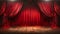 Quintessential Red Velvet Theatre Curtains and Wooden Stage Floor. Generative AI
