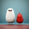 Quirky 3d Bird Characters: Red And White Birds With Minimalist Mark