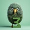 Quirky 3d Green Bird: Vray Tracing And Inventive Character Design
