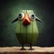 Quirky Anthropomorphic Green Bird In Cinema4d: A Tabletop Photography With Strong Facial Expression And Geometrical Shapes