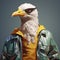 Quirky Bald Eagle Art With Yellow Jacket - Zbrush Street Style Realism