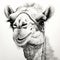 Quirky Camel Portrait: Detailed Black And White Pencil Drawing