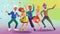 Quirky Cartoon Characters Dance Party in Retro Living Room