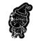 quirky cartoon distressed icon of a curious boy wearing santa hat