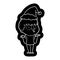 quirky cartoon icon of a curious boy shrugging shoulders wearing santa hat