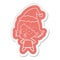 quirky cartoon  sticker of a girl pouting wearing santa hat